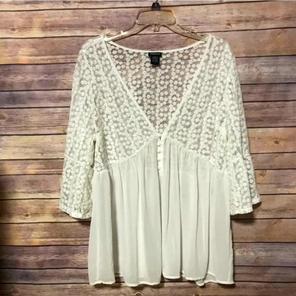 EUC 🍂 TORRID sexy sheer eyelet blouse Size 2